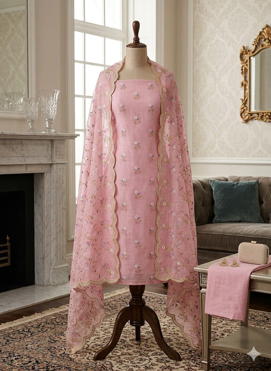Baby Pink Banarasi Suit Set with Embroidered Dupatta Premium Ethnic Wear