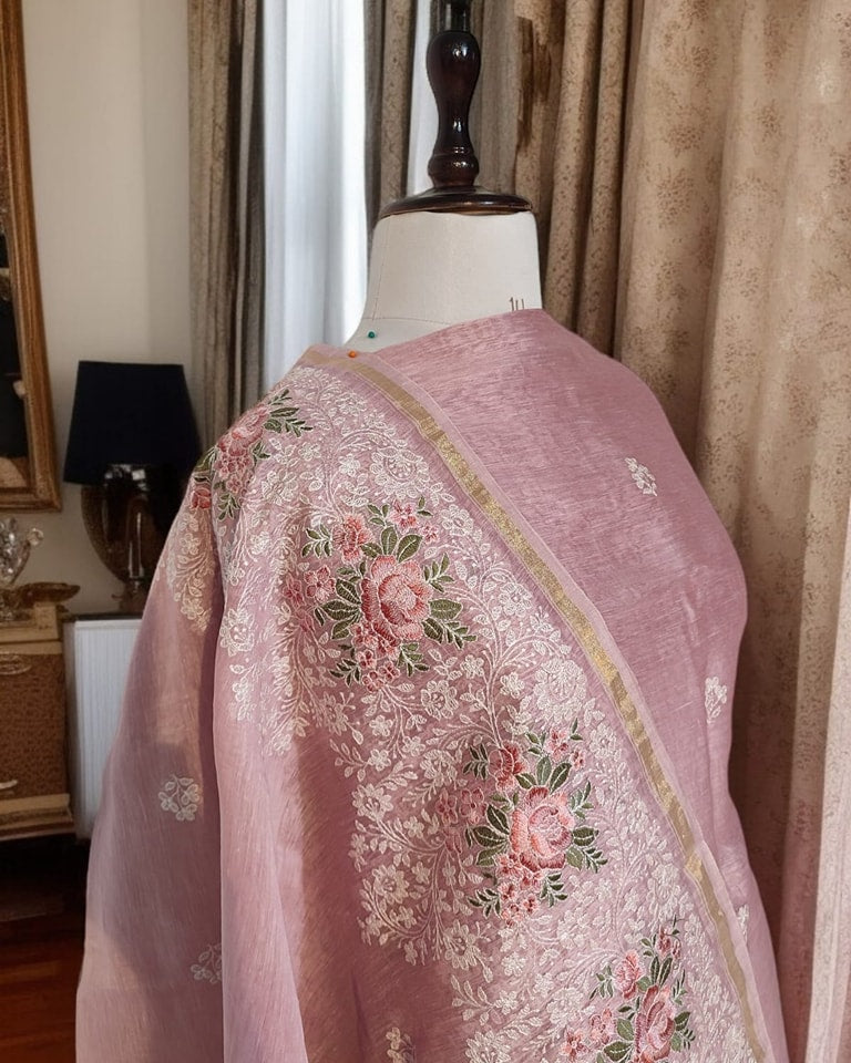 Mauve Banarasi Cotton Silk Suit with Elegant Zari Dupatta | Festive & Wedding Wear