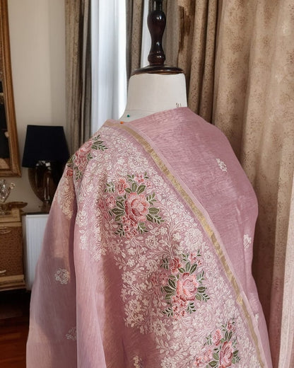 Mauve Banarasi Cotton Silk Suit with Elegant Zari Dupatta | Festive & Wedding Wear