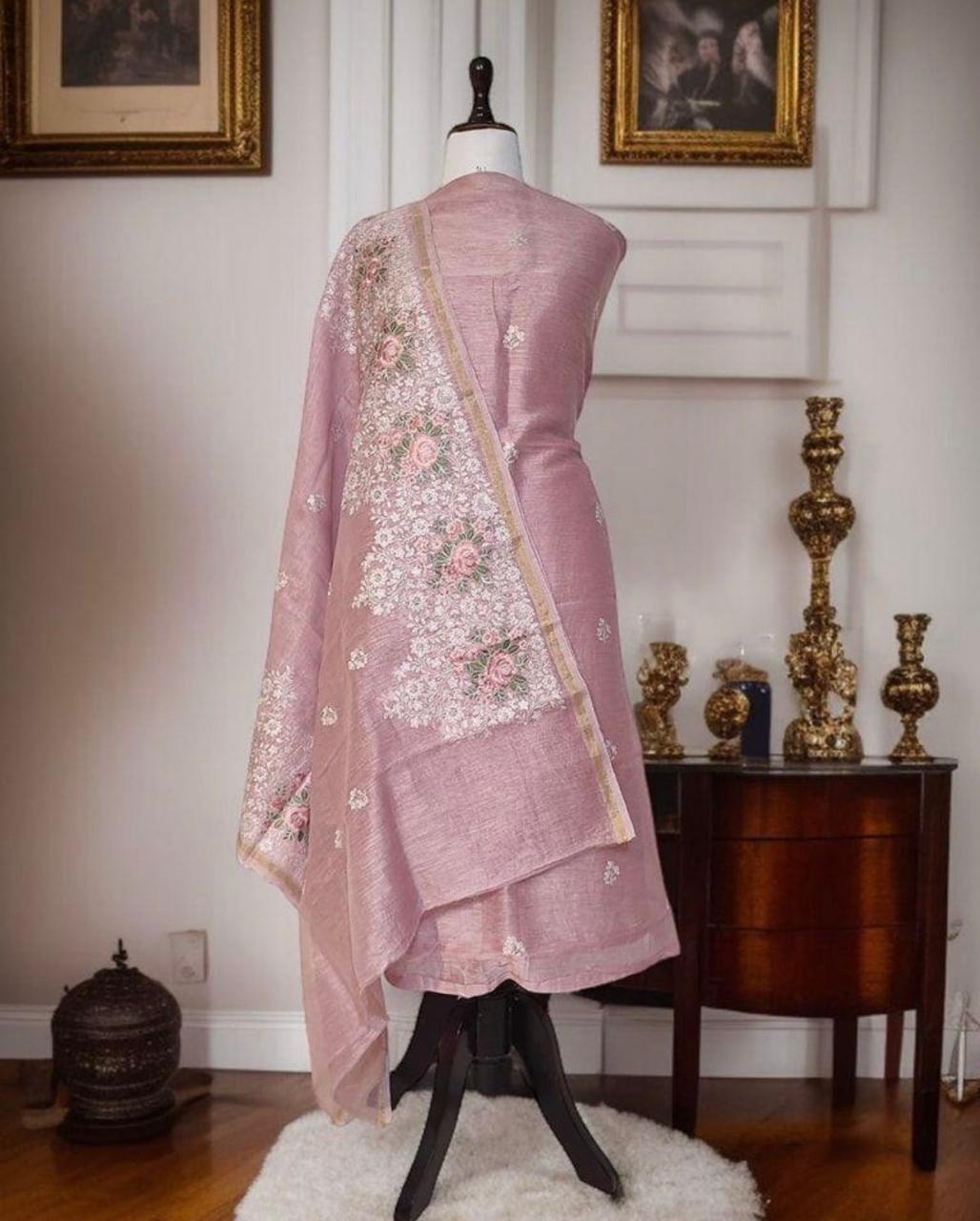 Mauve Banarasi Cotton Silk Suit with Elegant Zari Dupatta | Festive & Wedding Wear