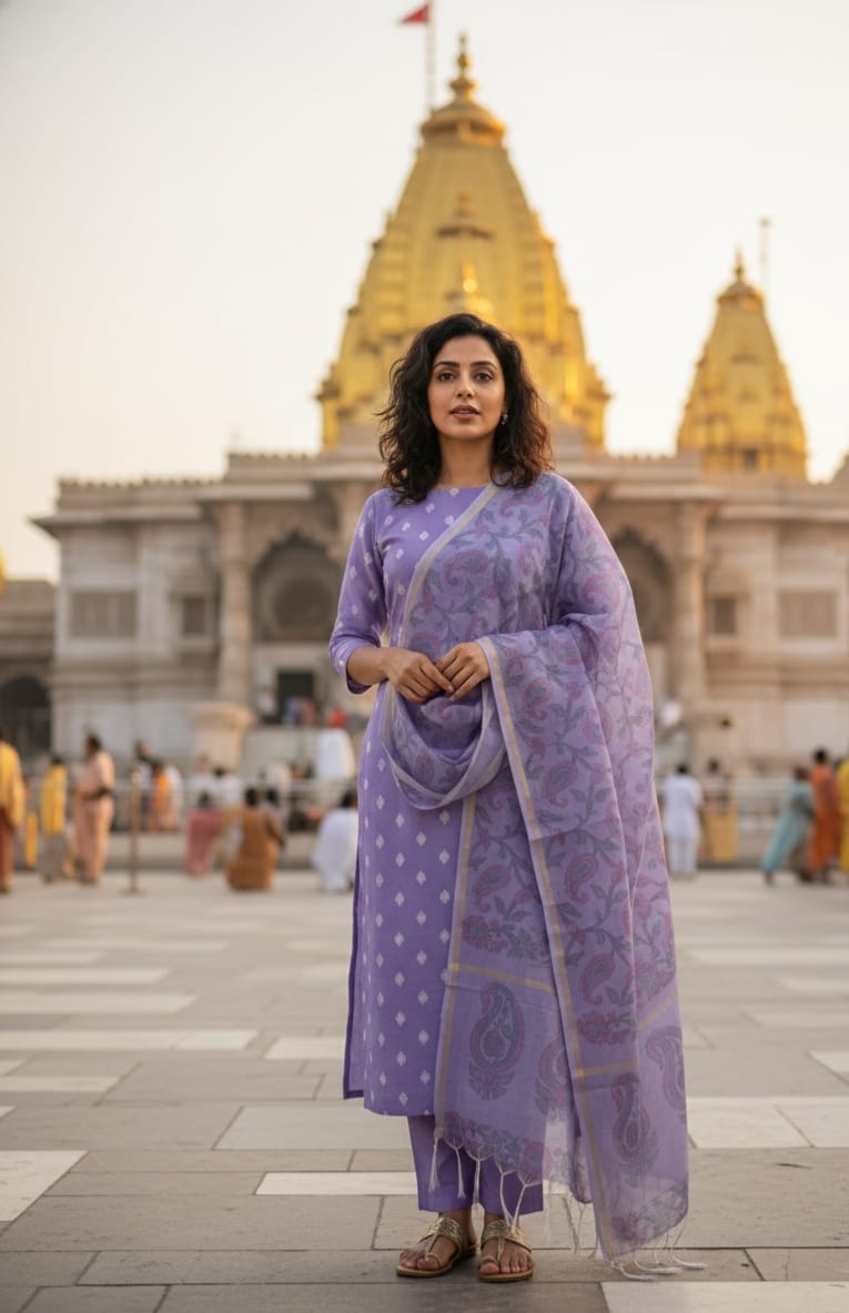 Lavender Banarasi Suit Set with Elegant Dupatta | Lightweight Ethnic Wear