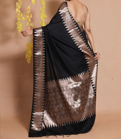 Black Banarasi Soft Silk Saree with Zari Border
