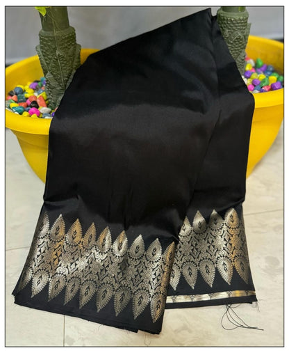 Black Banarasi Soft Silk Saree with Zari Border