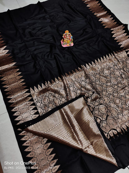 Black Banarasi Soft Silk Saree with Zari Border