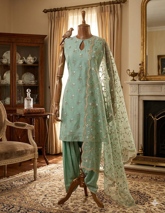 Mint Green Banarasi Suit Set with Embroidered Dupatta | Premium Ethnic Wear