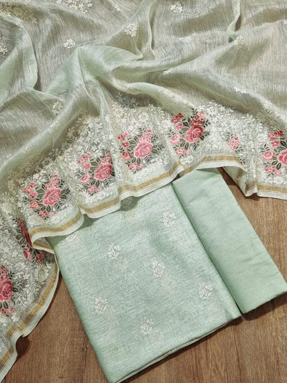 Mint Green Banarasi Cotton Silk Suit with Floral Zari Dupatta | Elegant Wedding & Festive Wear