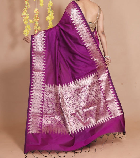 Purple Banarasi Soft Silk Saree with Zari Border